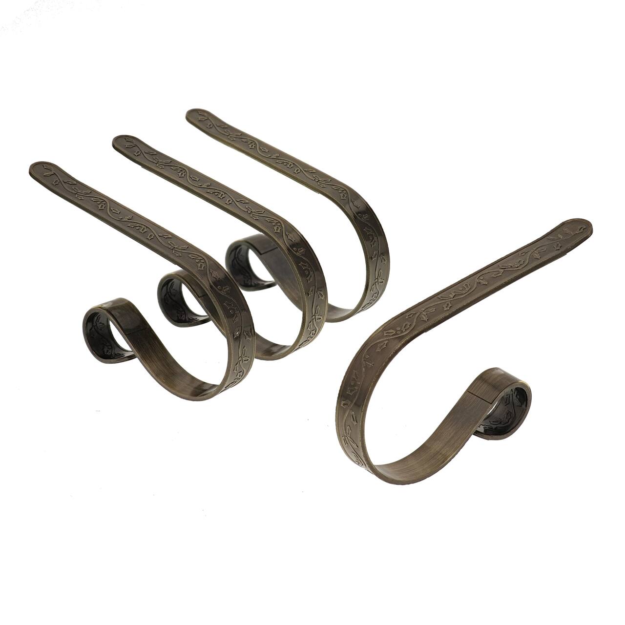 Original MantleClip® Holly Embossed Antique Brass Stocking Holders, 4ct.